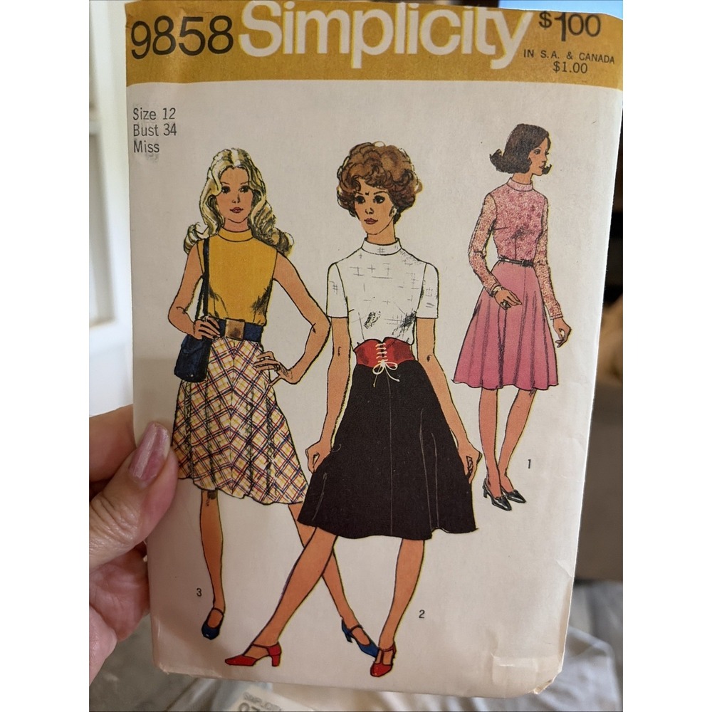 Vintage 1972 Simplicity 9858 Misses Dress Pattern Size 12 Mock Collar Cut